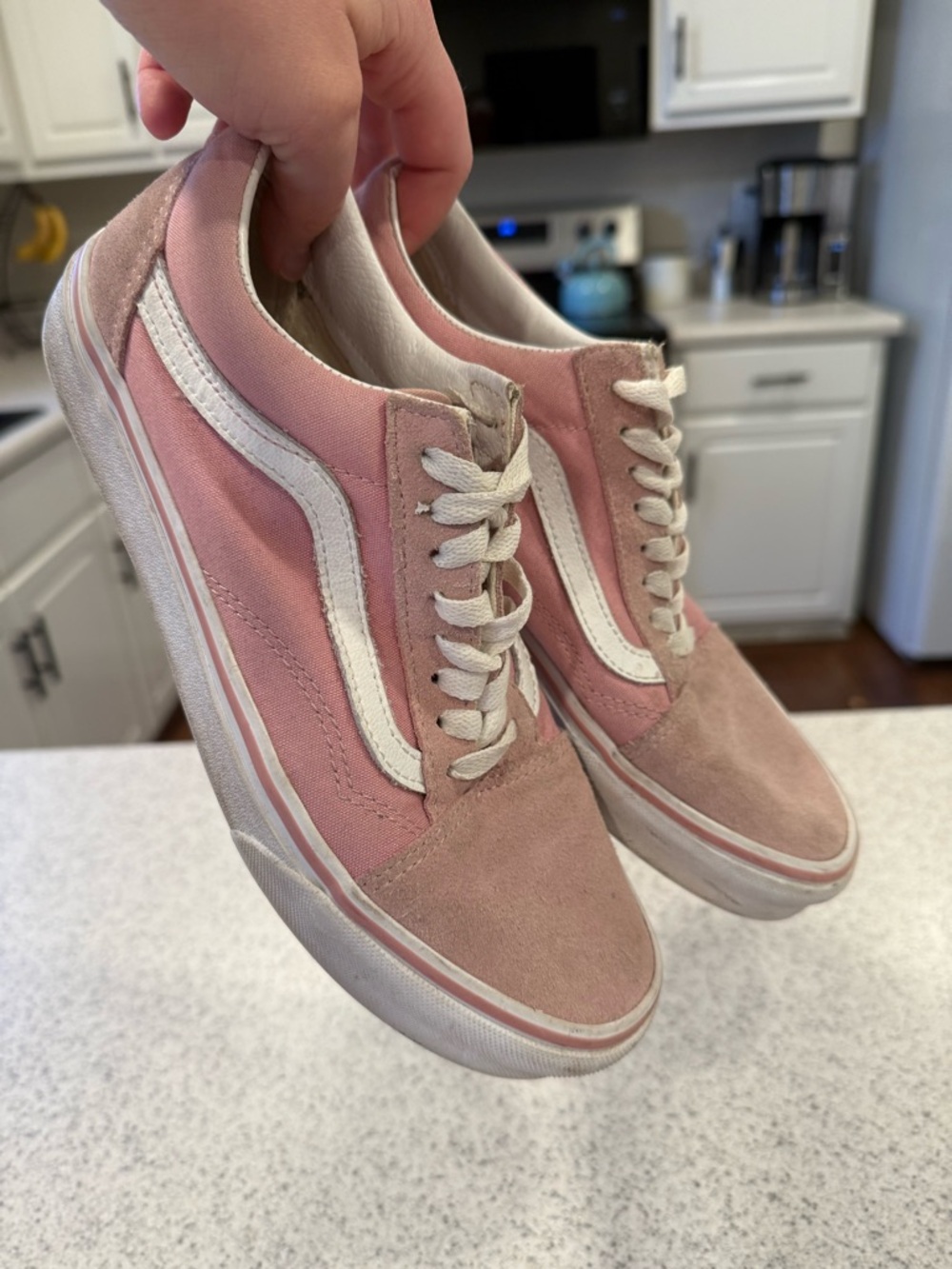 Vans Pink Suede & Canvas Low-Top Sneakers with White Side Stripe